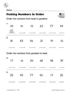 Putting Numbers in Order Worksheet for 1st Grade | Lesson Planet