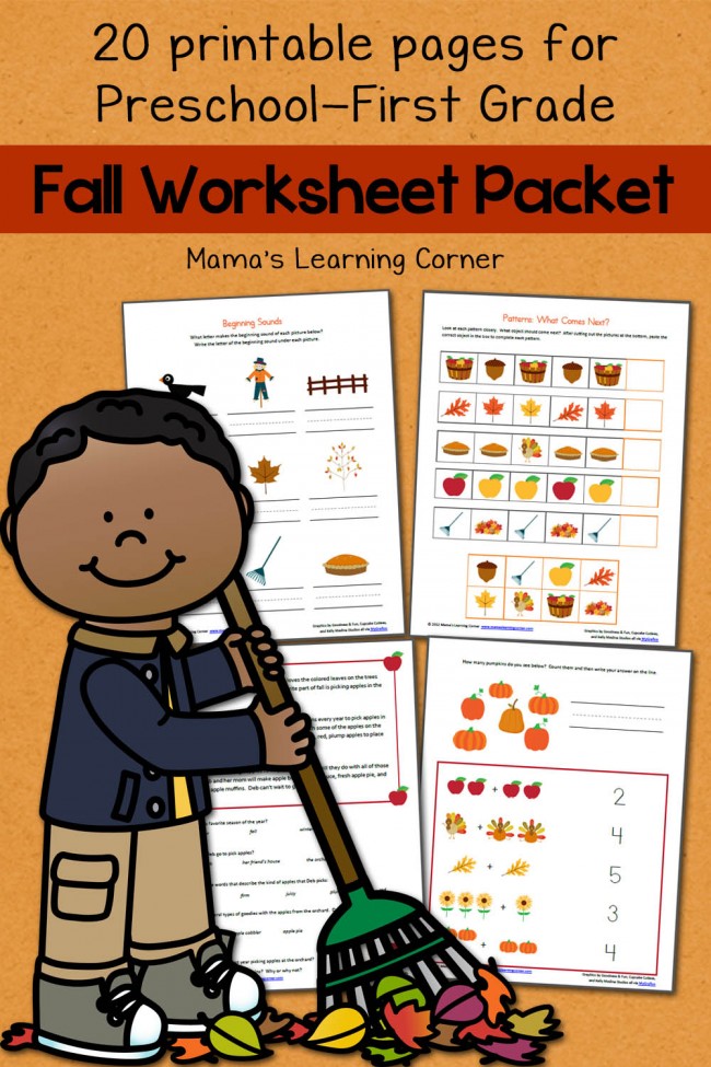 Fall Worksheet Packet for Preschool-First Grade - Mamas Learning ...