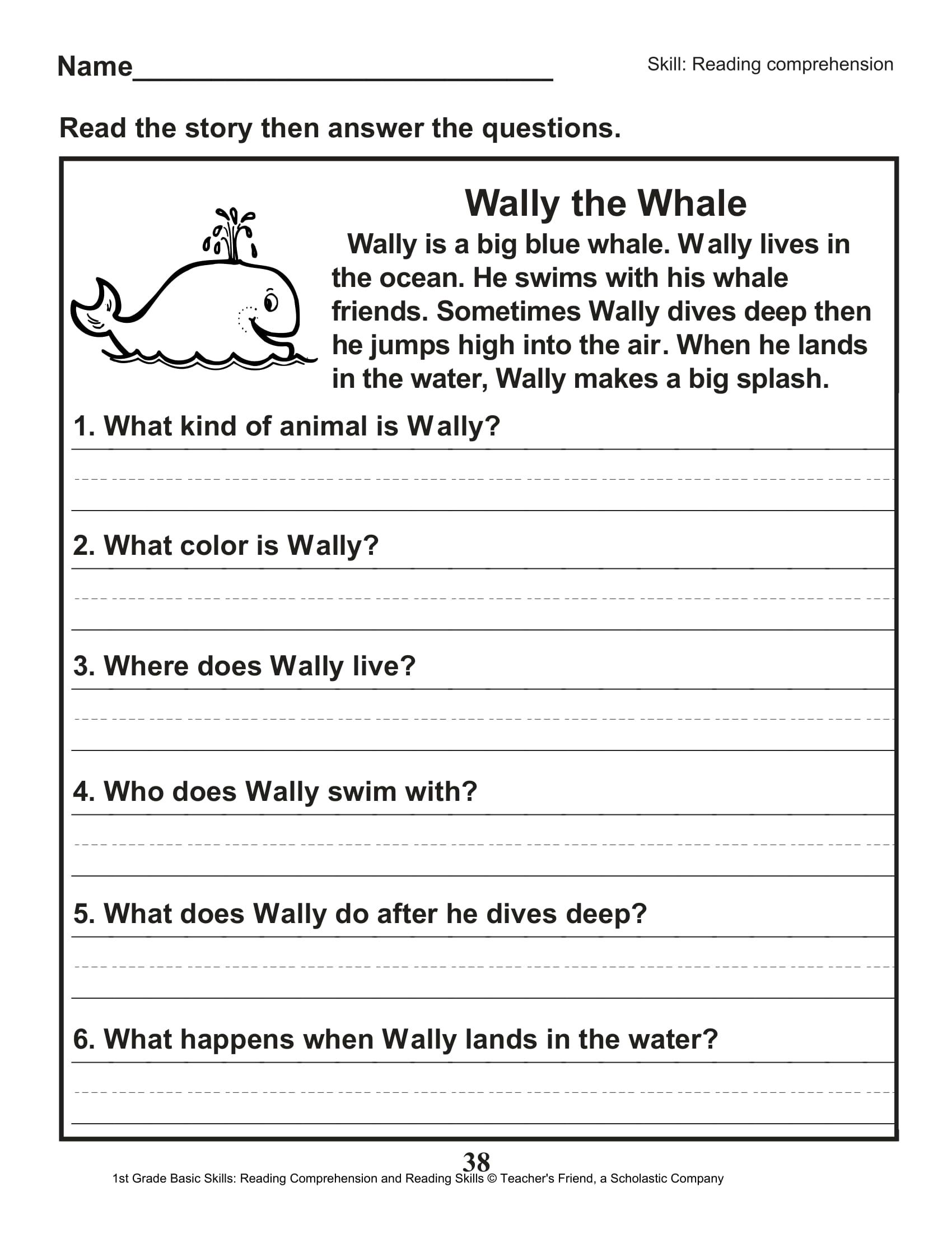 first grade reading comprehension worksheet free