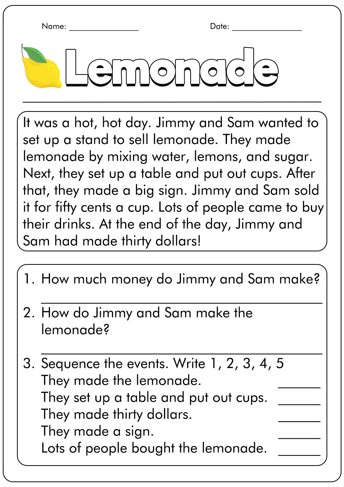 9 First Grade Reading Comprehension Worksheets - Free PDF at ...