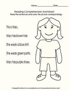 Reading Comprehension Worksheet Worksheet for Kindergarten - 1st ...