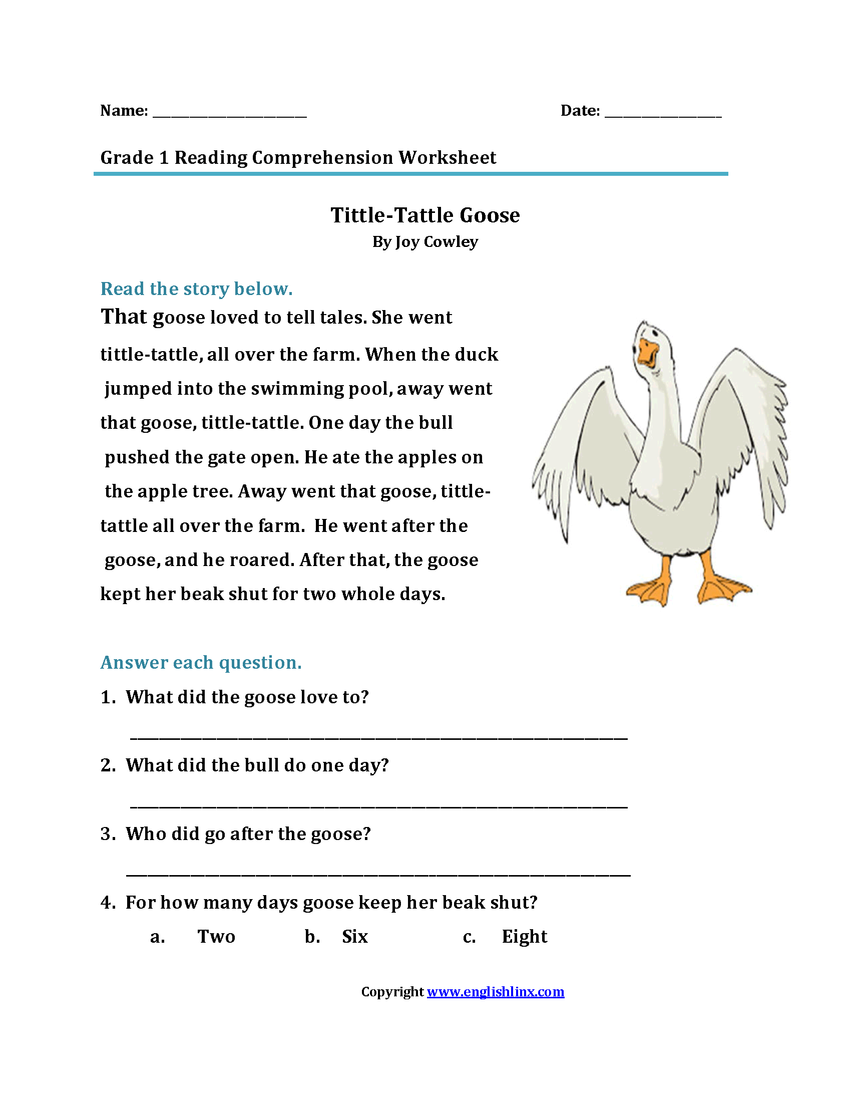 Reading Worksheets | First Grade Reading Worksheets