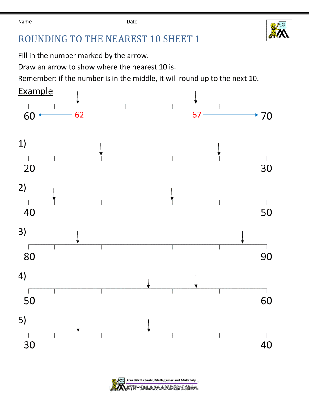 first grade rounding worksheet with examples