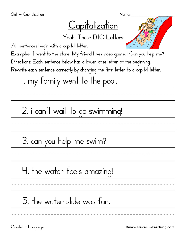 Capitalization Beginning of a Sentence Worksheet  