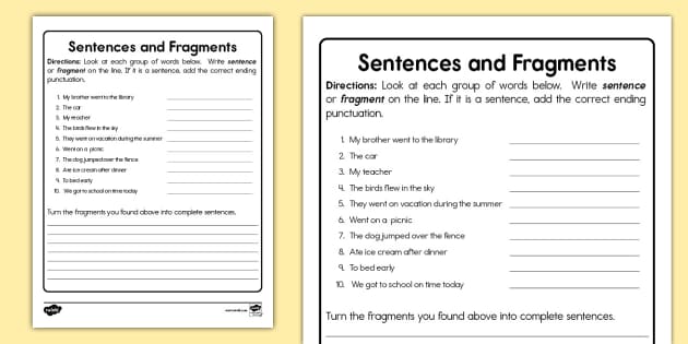 First Grade Sentences and Fragments Activity (teacher made)