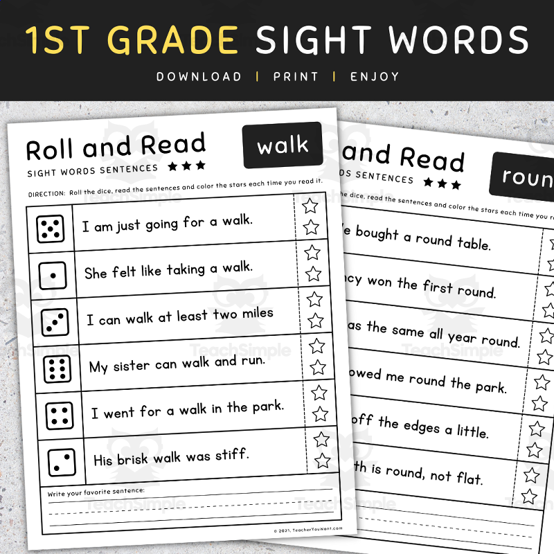 1st Grade Sight Words: First Grade Roll and Read Fluency Worksheets, [SET 3]