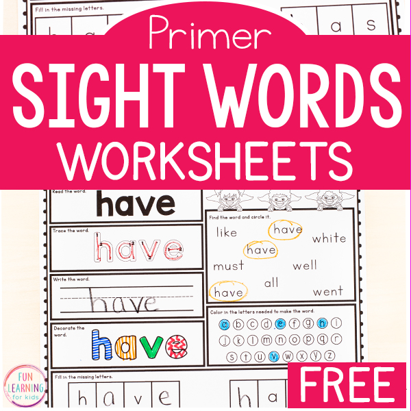Free Printable First Grade Sight Word Worksheets