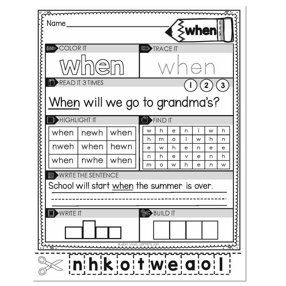 1st Grade Sight Word Worksheets - When - Lucky Little Learners