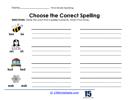 first grade spelling words worksheet