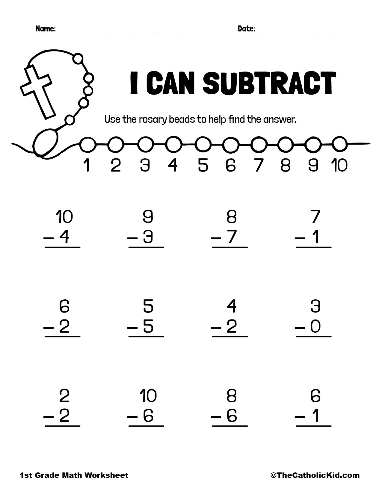 I Can Subtract - 1st Grade Math Worksheet Catholic ...