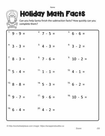 Subtraction Facts Worksheets