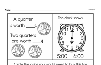 First Grade Money Math Worksheets - Quarters | edHelper.com