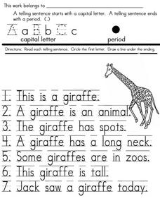 first grade telling sentences worksheet