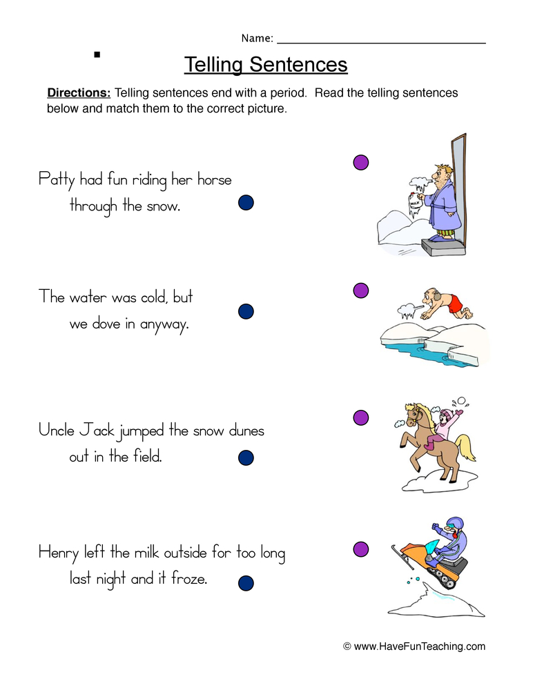 Telling Sentences Matching Worksheet  