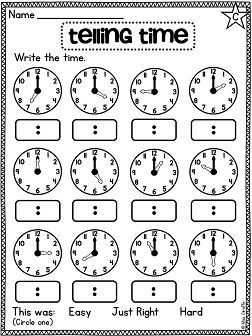 Telling time to the hour worksheets that are differentiated and ...