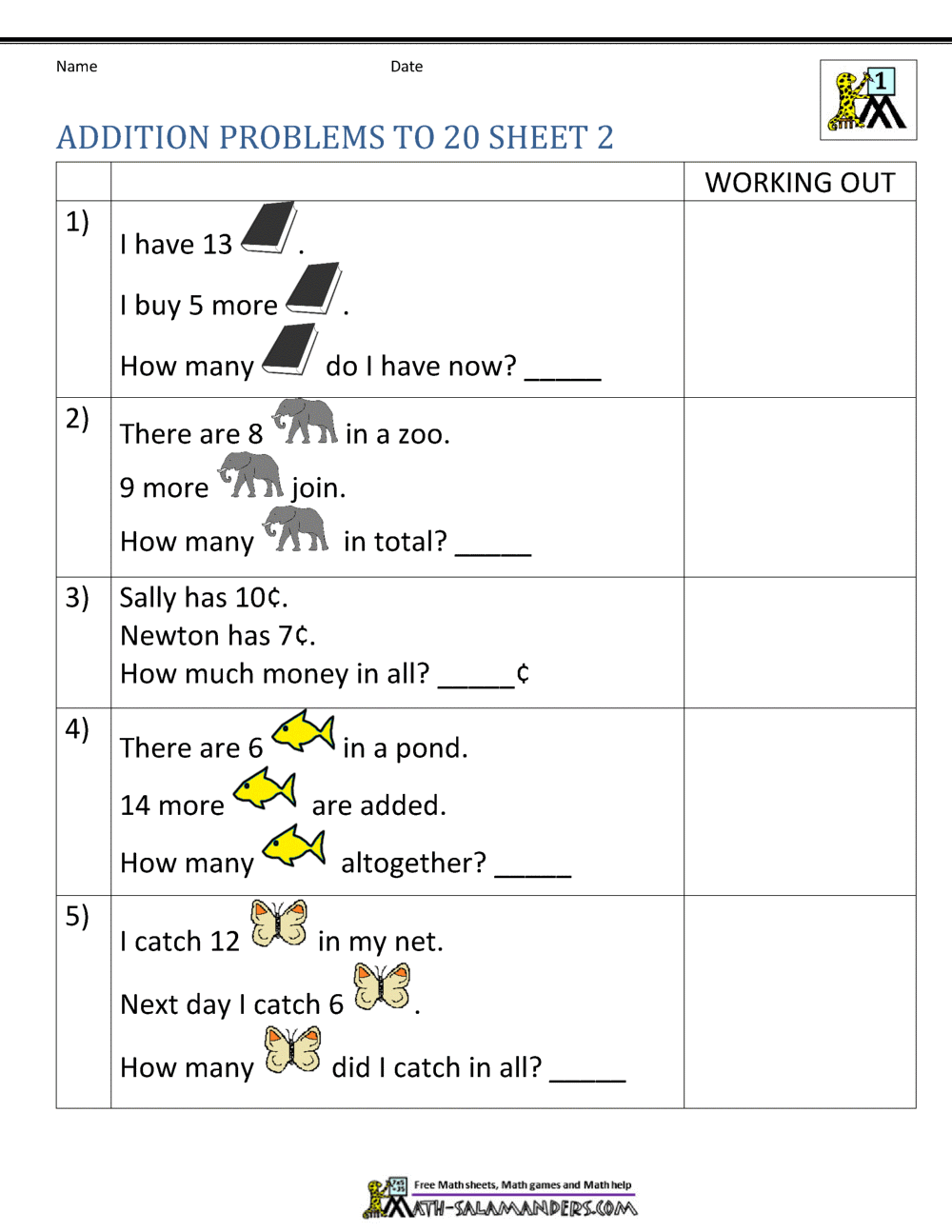 1st Grade Addition Word Problems Worksheets Library