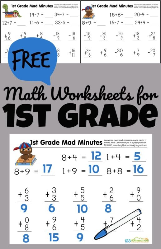 FREE 1st Grade Printable Math Worksheets &  First Grade Mad Minutes!