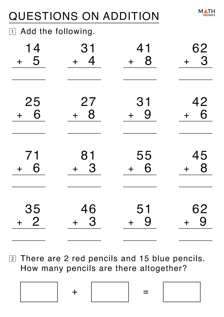 Addition Worksheets for Grade 1 with Answer Key