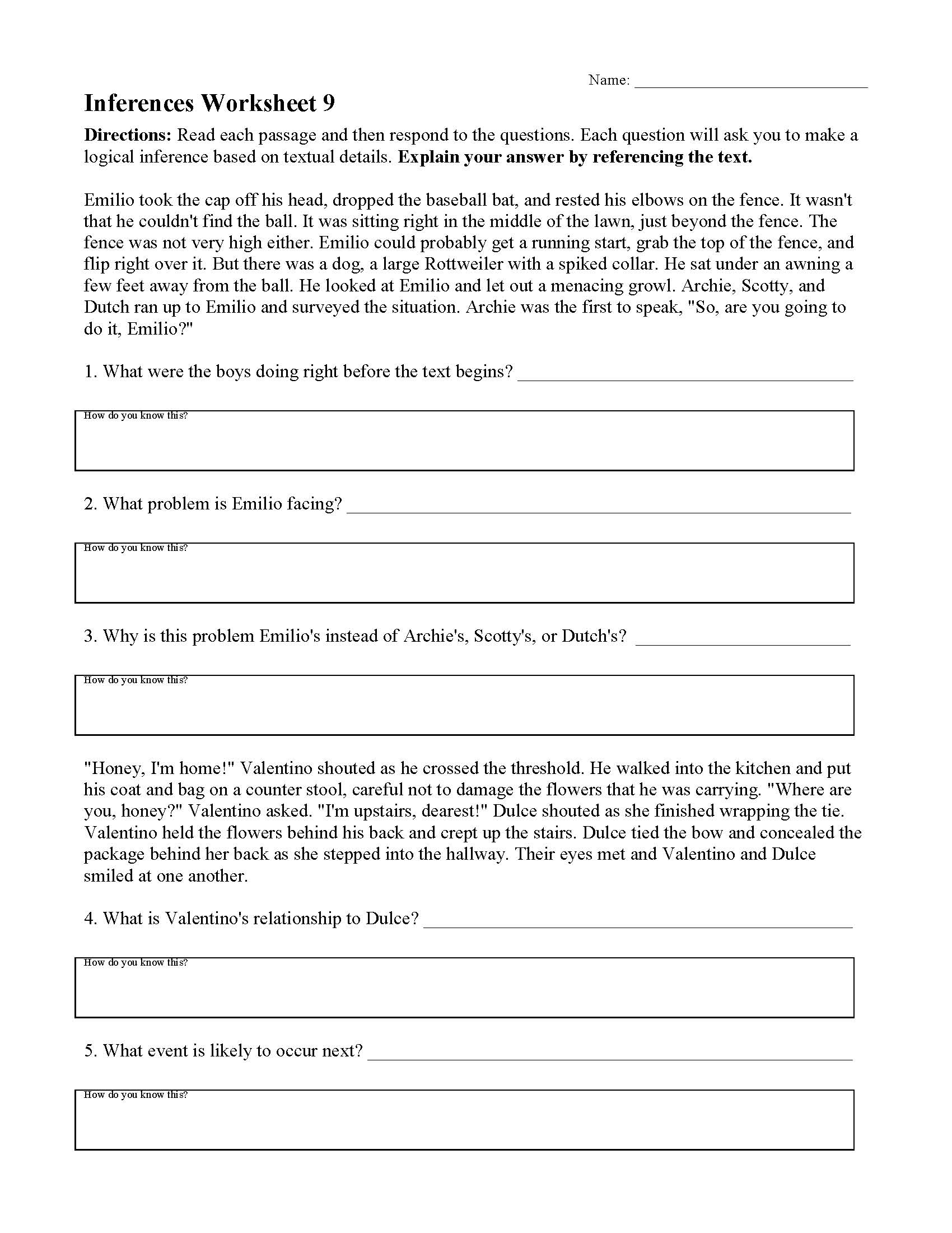 Inferences Worksheet 9 | Reading Activity