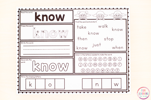 Free Printable First Grade Sight Word Worksheets