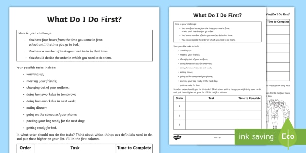 What Do I Do First? Worksheet / Worksheet (teacher made)