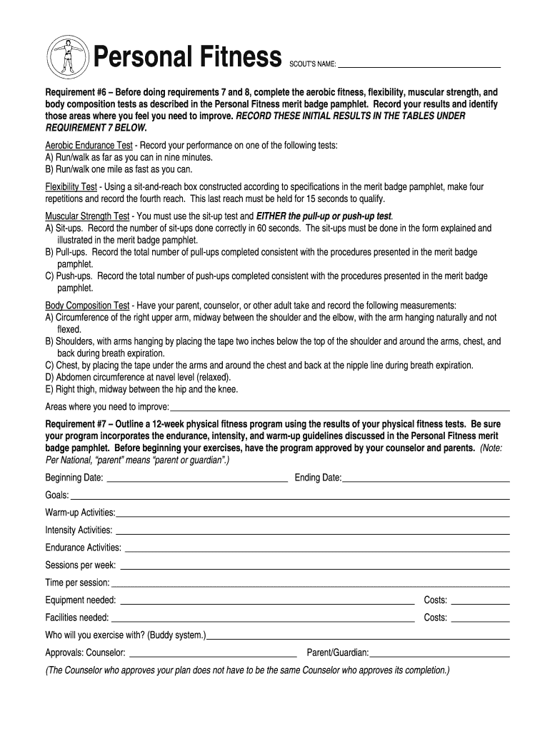 fitness merit badge worksheet