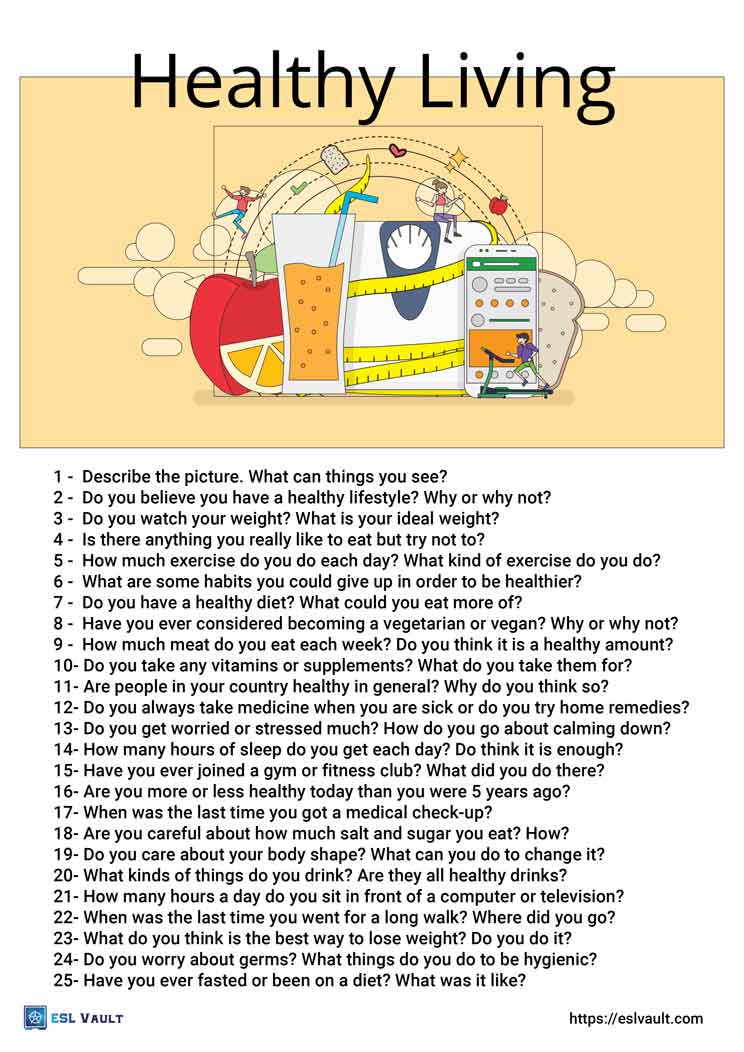 25 healthy living conversation questions - ESL Vault