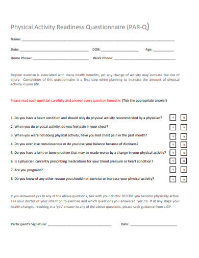 fitness questionnaire for teens worksheet