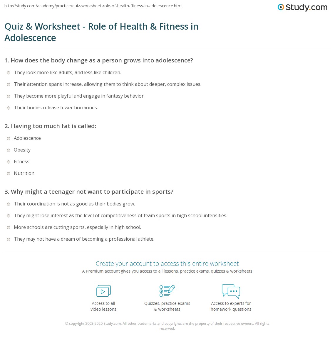 fitness questionnaire for teens worksheet