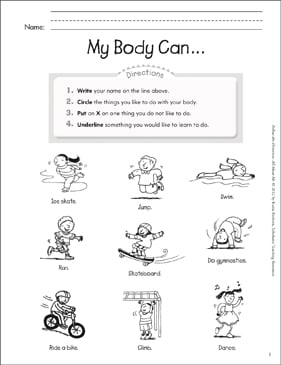 fitness worksheet for kids
