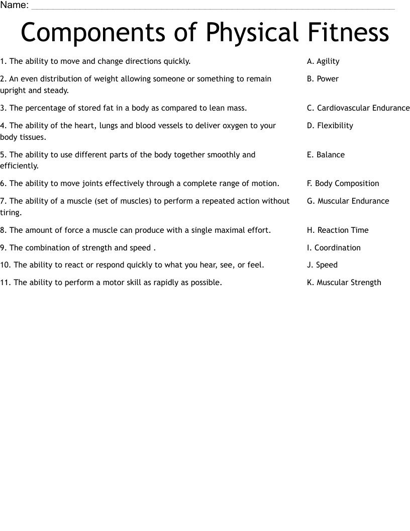 Components of Physical Fitness Worksheet - WordMint