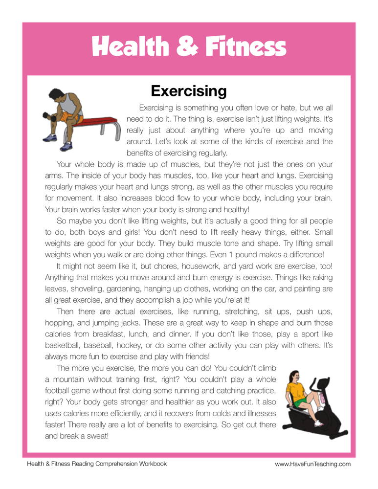Exercising Health and Fitness Reading Comprehension Worksheet ...