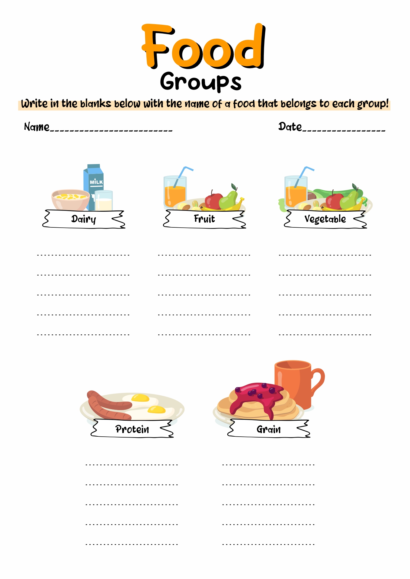15 5 Food Groups Worksheet - Free PDF at worksheeto.com