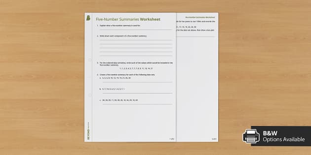 Five-Number Summaries Worksheet - Beyond Secondary Maths