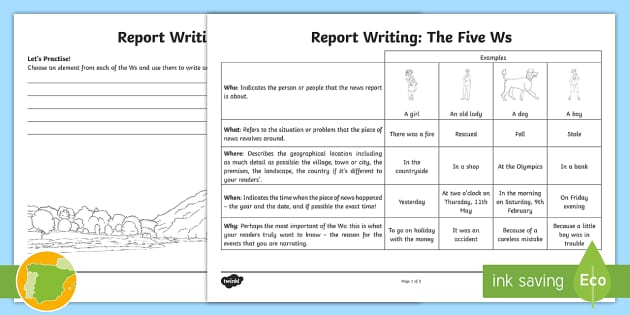 The 5 Ws Worksheet: News Report Writing - ELA 