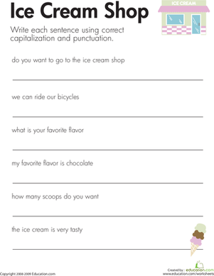 Fix the Sentences: Ice Cream Shop | Worksheet 