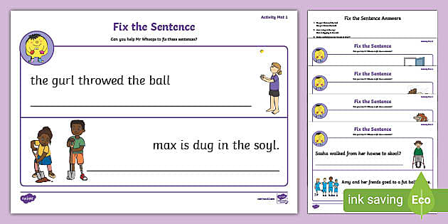 fix the sentence worksheet