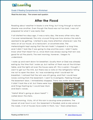 After the Flood - Grade 5 Childrens Story | Worsheets library