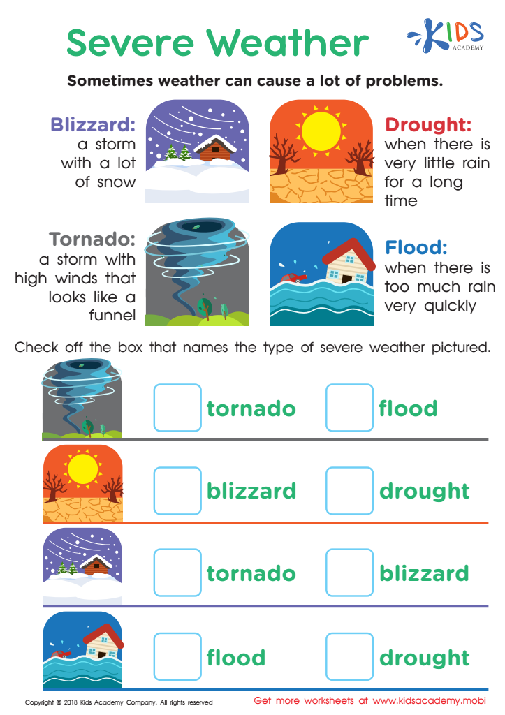 Severe Weather Worksheet: Free Printable PDF for Kids