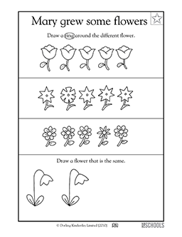 Which flower is different? | Preschool Math Worksheet | GreatSchools