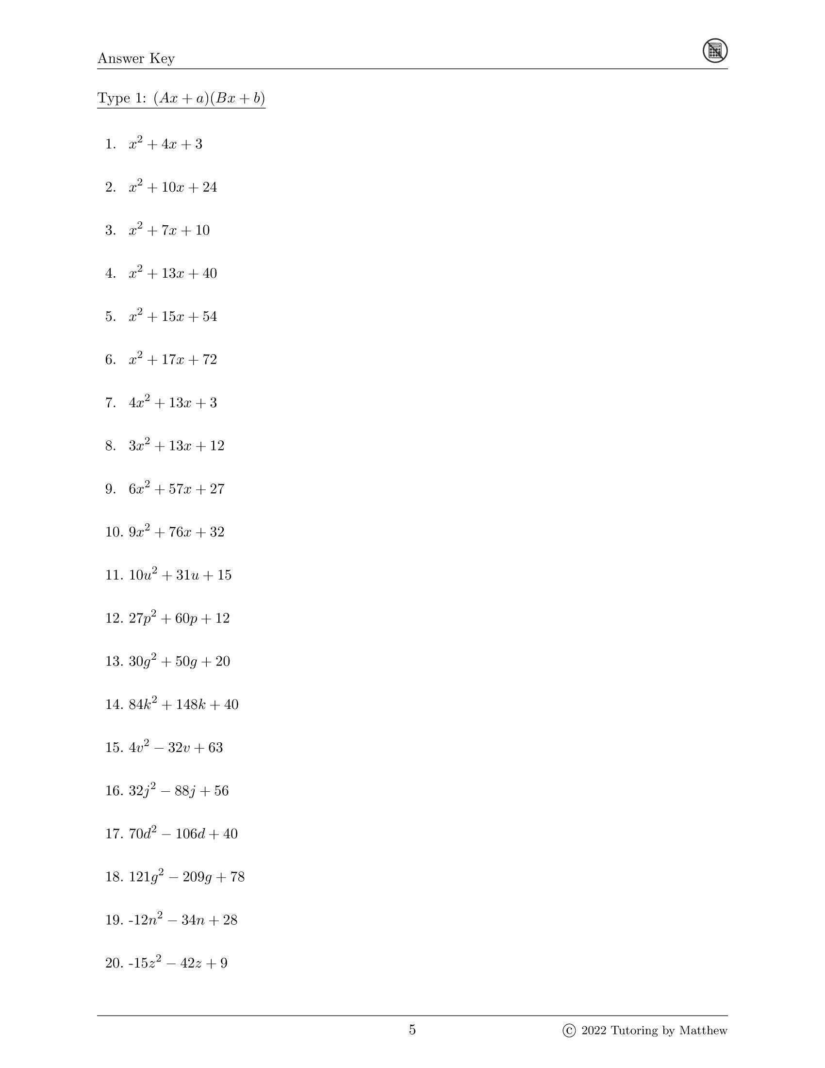 Foil Worksheet - Tutoring by Matthew