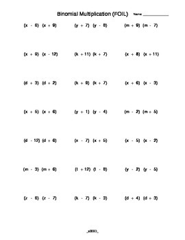 Binomial Multiplication (FOIL) Practice Worksheet Generator worksheets library