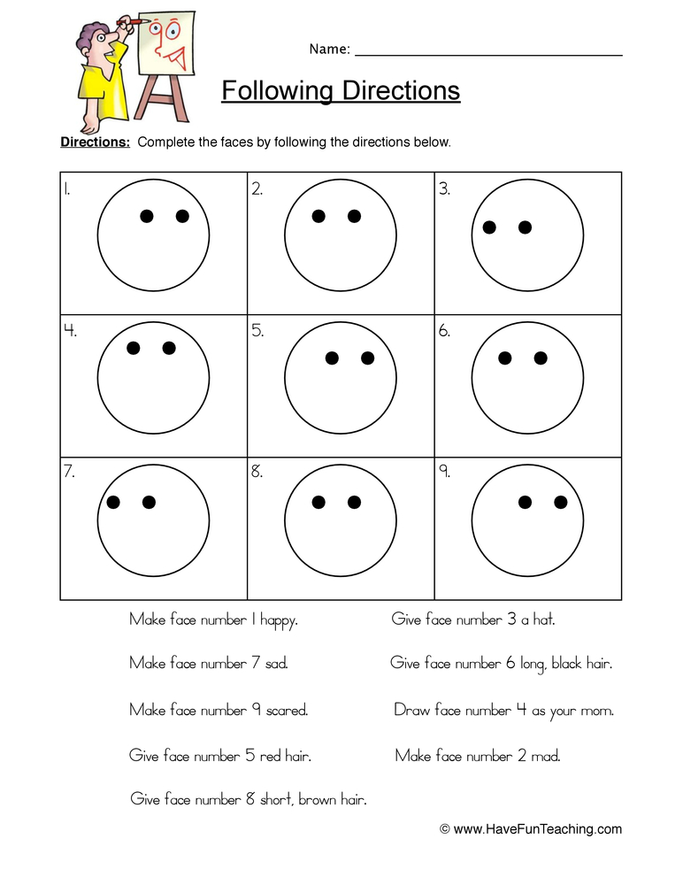 Smilies Follow Directions Worksheet  