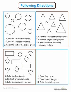 follow directions worksheet kindergarten