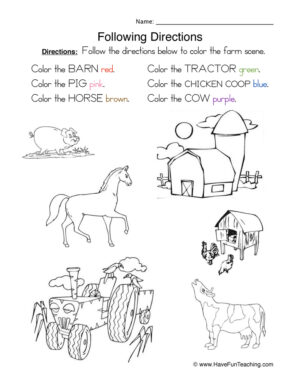 Second Grade Following Directions Worksheets  