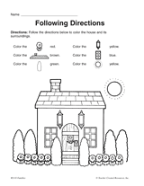 Following Directions Printable (Pre-K - 1st Grade) - TeacherVision