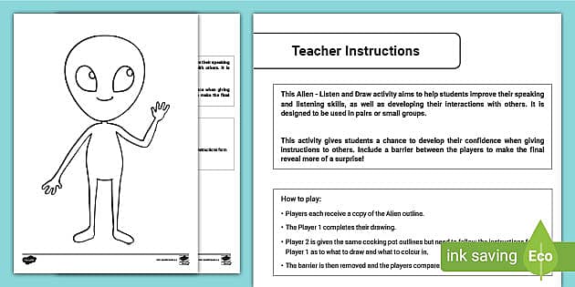 Alien Following Directions Drawing Activity | F-2 | Twinkl
