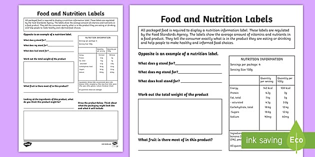 food and nutrition worksheet