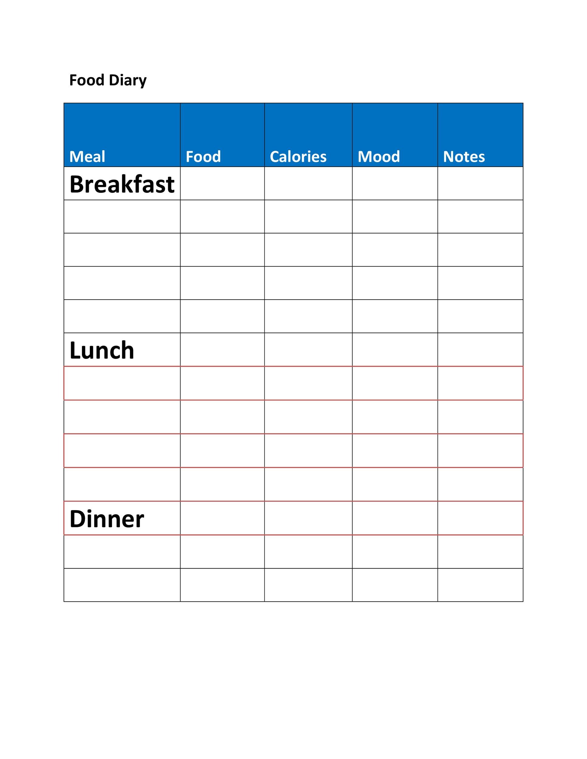 40 Simple Food Diary Templates &  Food Log Examples