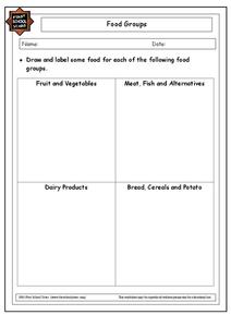 food groups worksheet for grade 1